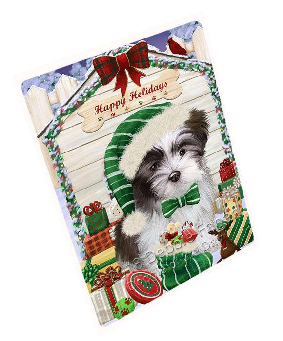 Happy Holidays Christmas Malti Tzu Dog House With Presents Large Refrigerator / Dishwasher Magnet RMAG73128