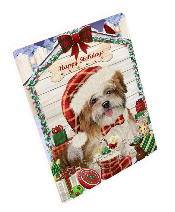 Happy Holidays Christmas Malti Tzu Dog House With Presents Large Refrigerator / Dishwasher Magnet RMAG73134
