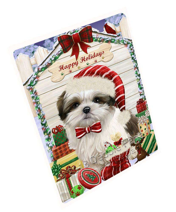 Happy Holidays Christmas Malti Tzu Dog House With Presents Large Refrigerator / Dishwasher Magnet RMAG73140