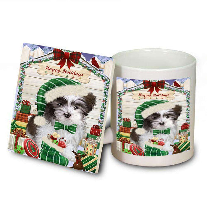 Happy Holidays Christmas Malti Tzu Dog House With Presents Mug and Coaster Set MUC52097