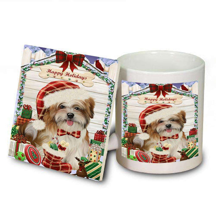 Happy Holidays Christmas Malti Tzu Dog House With Presents Mug and Coaster Set MUC52098