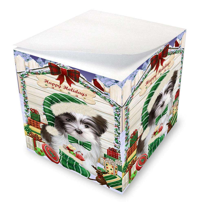 Happy Holidays Christmas Malti Tzu Dog House With Presents Note Cube NOC52105