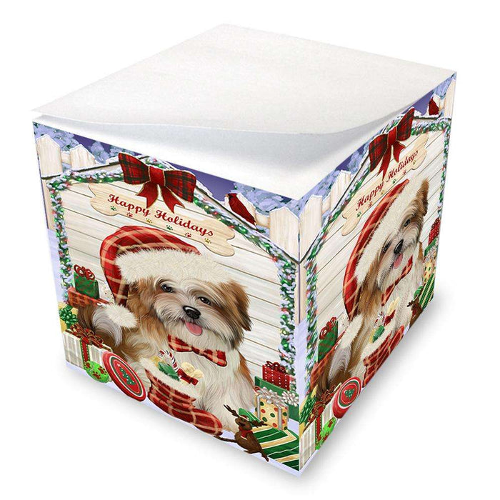 Happy Holidays Christmas Malti Tzu Dog House With Presents Note Cube NOC52106