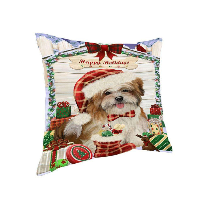 Happy Holidays Christmas Malti Tzu Dog House With Presents Pillow PIL64788