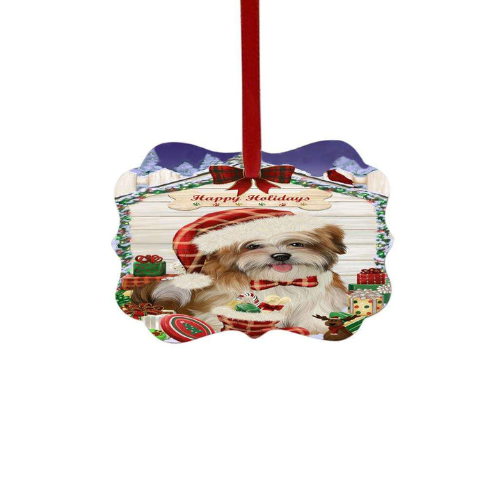 Happy Holidays Christmas Malti Tzu House With Presents Double-Sided Photo Benelux Christmas Ornament LOR49900