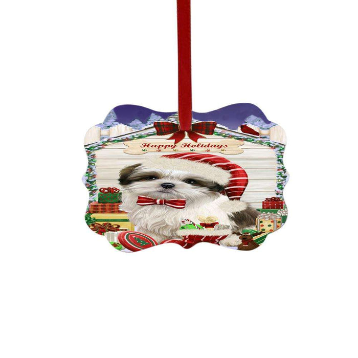 Happy Holidays Christmas Malti Tzu House With Presents Double-Sided Photo Benelux Christmas Ornament LOR49901