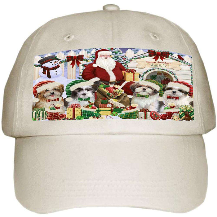 Happy Holidays Christmas Malti Tzus Dog House Gathering Ball Hat Cap HAT60147