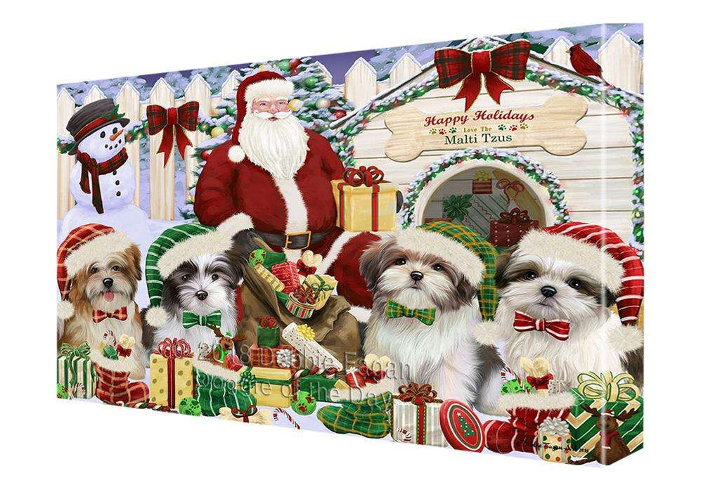 Happy Holidays Christmas Malti Tzus Dog House Gathering Canvas Print Wall Art Décor CVS86039