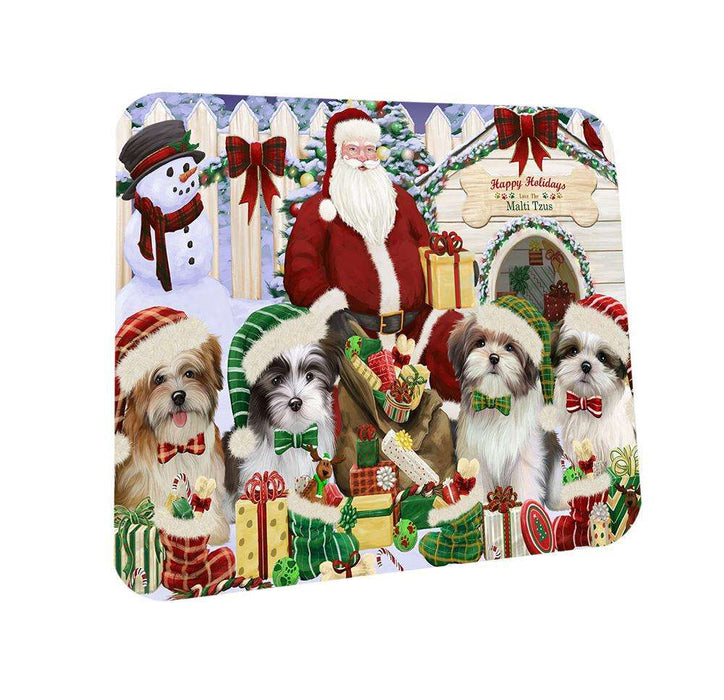 Happy Holidays Christmas Malti Tzus Dog House Gathering Coasters Set of 4 CST52045