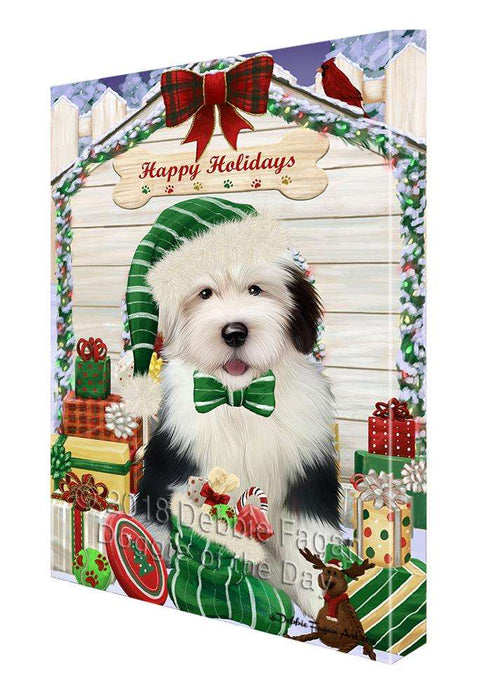 Happy Holidays Christmas Old English Sheepdog House With Presents Canvas Print Wall Art Décor CVS86246