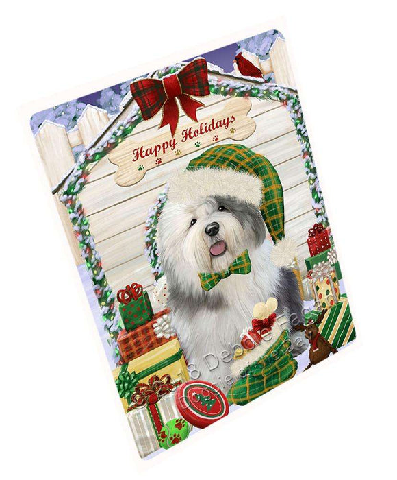 Happy Holidays Christmas Old English Sheepdog House With Presents Cutting Board C60573