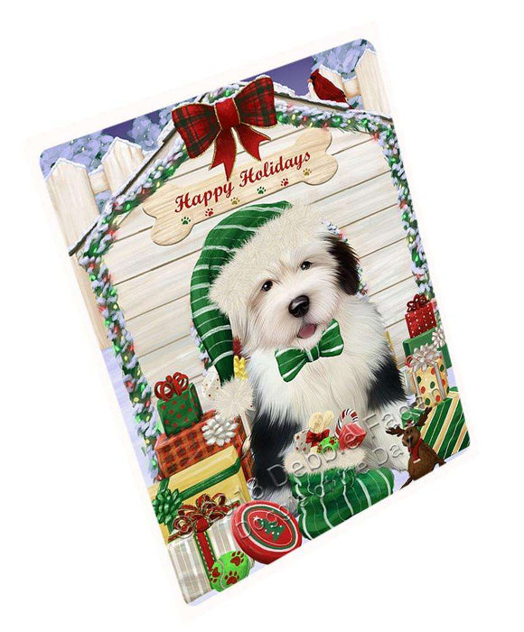 Happy Holidays Christmas Old English Sheepdog House With Presents Cutting Board C60576