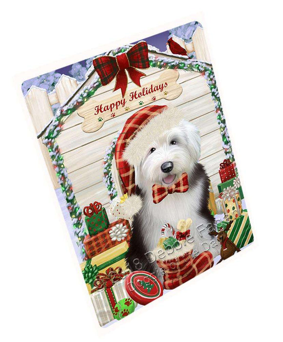 Happy Holidays Christmas Old English Sheepdog House With Presents Cutting Board C60579