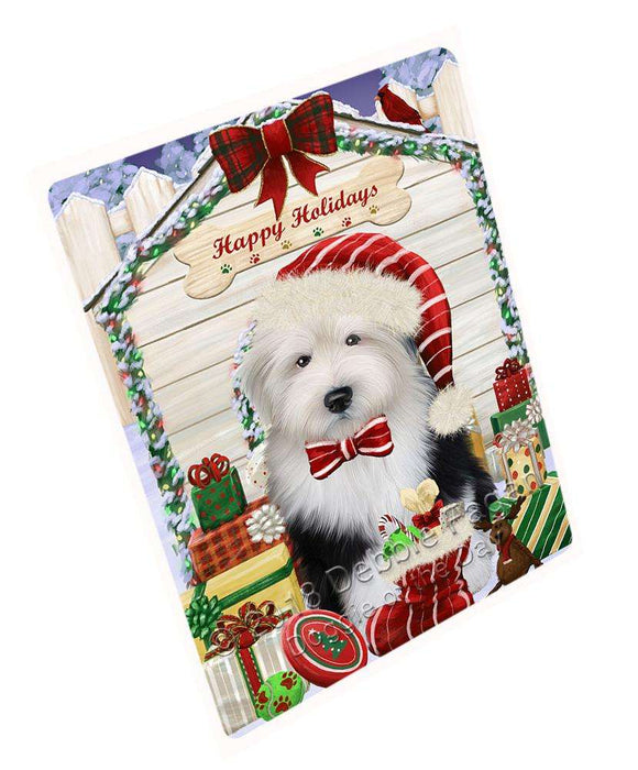 Happy Holidays Christmas Old English Sheepdog House With Presents Cutting Board C60582