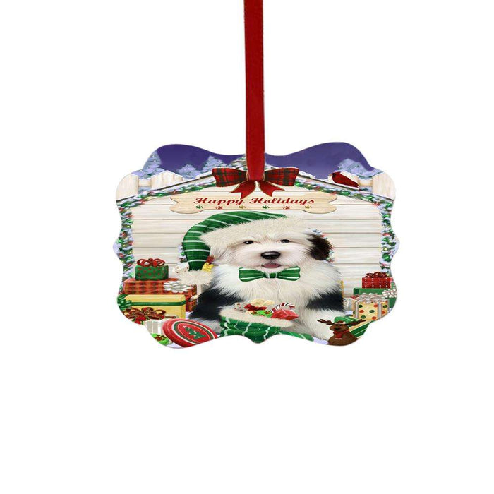 Happy Holidays Christmas Old English Sheepdog House With Presents Double-Sided Photo Benelux Christmas Ornament LOR49903