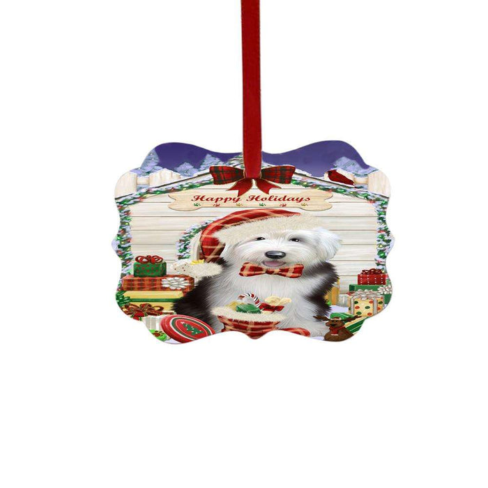 Happy Holidays Christmas Old English Sheepdog House With Presents Double-Sided Photo Benelux Christmas Ornament LOR49904