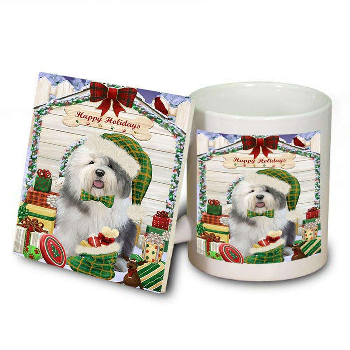 Happy Holidays Christmas Old English Sheepdog House With Presents Mug and Coaster Set MUC52100
