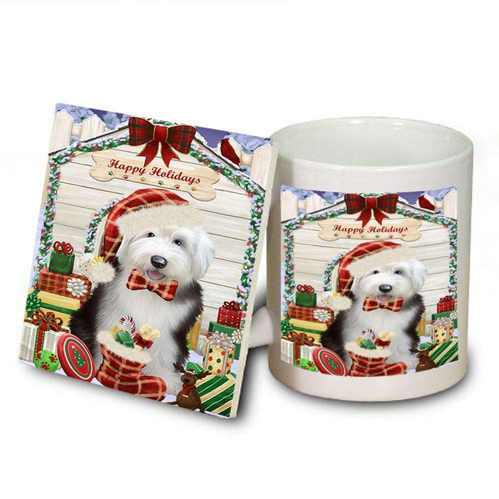 Happy Holidays Christmas Old English Sheepdog House With Presents Mug and Coaster Set MUC52102