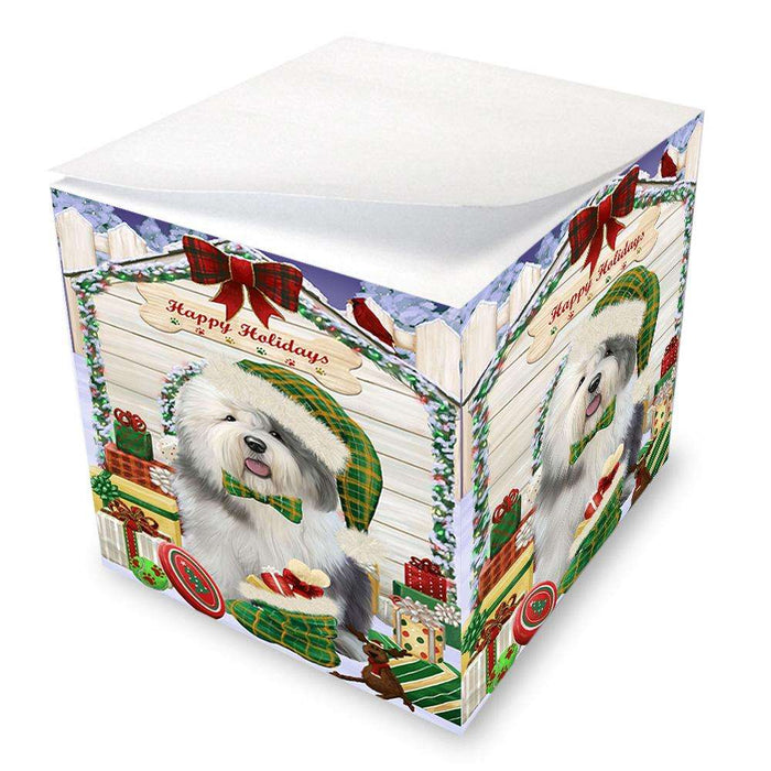 Happy Holidays Christmas Old English Sheepdog House With Presents Note Cube NOC52108