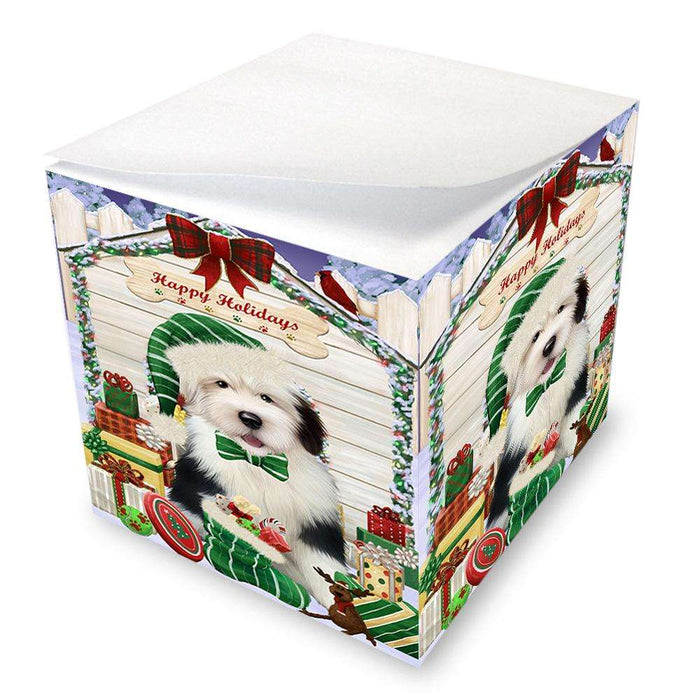 Happy Holidays Christmas Old English Sheepdog House With Presents Note Cube NOC52109