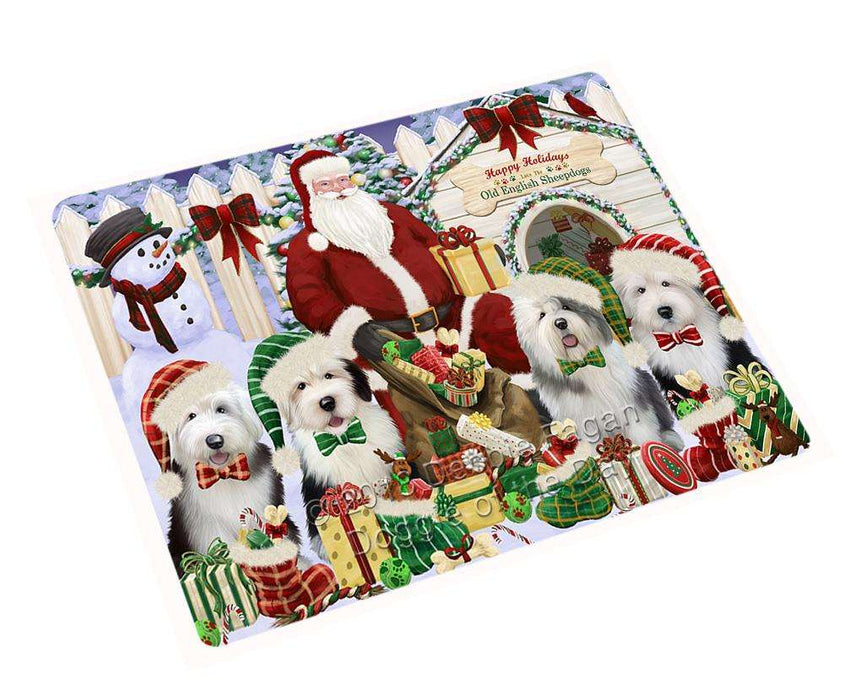 Happy Holidays Christmas Old English Sheepdogs Dog House Gathering Cutting Board C60510