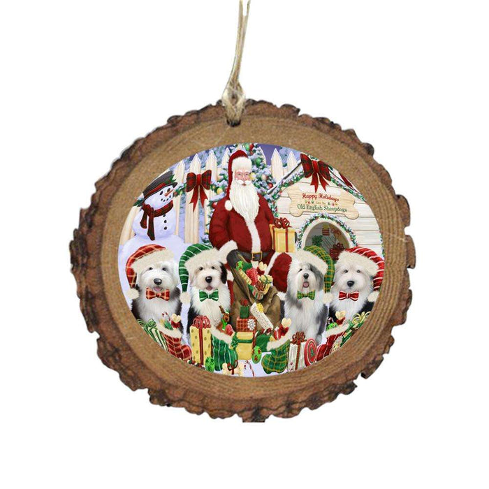 Happy Holidays Christmas Old English Sheepdogs House Gathering Wooden Christmas Ornament WOR49712