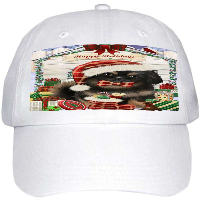 Happy Holidays Christmas Pekingese Dog House With Presents Ball Hat Cap HAT60231