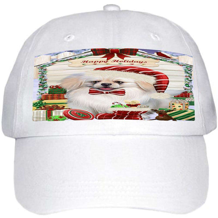 Happy Holidays Christmas Pekingese Dog House With Presents Ball Hat Cap HAT60234