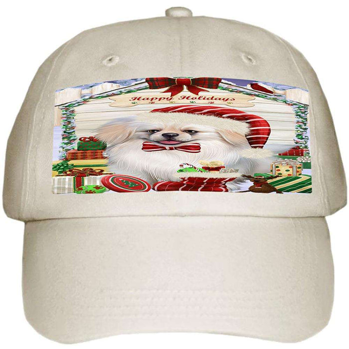 Happy Holidays Christmas Pekingese Dog House With Presents Ball Hat Cap HAT60234