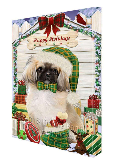 Happy Holidays Christmas Pekingese Dog House With Presents Canvas Print Wall Art Décor CVS86273
