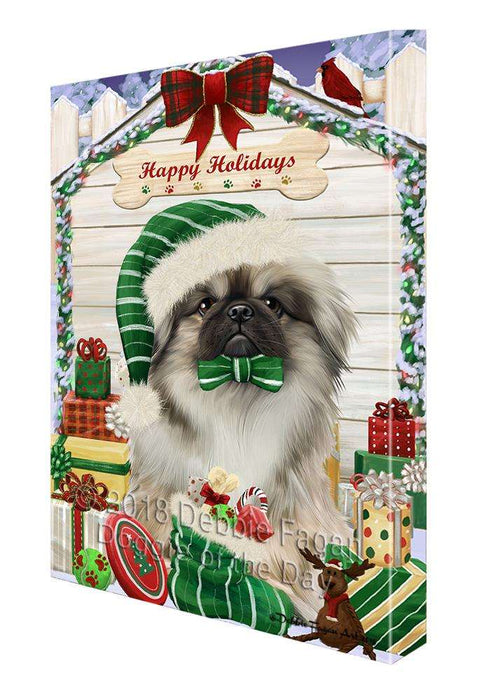 Happy Holidays Christmas Pekingese Dog House With Presents Canvas Print Wall Art Décor CVS86282