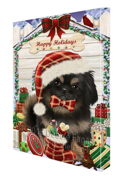 Happy Holidays Christmas Pekingese Dog House With Presents Canvas Print Wall Art Décor CVS86291