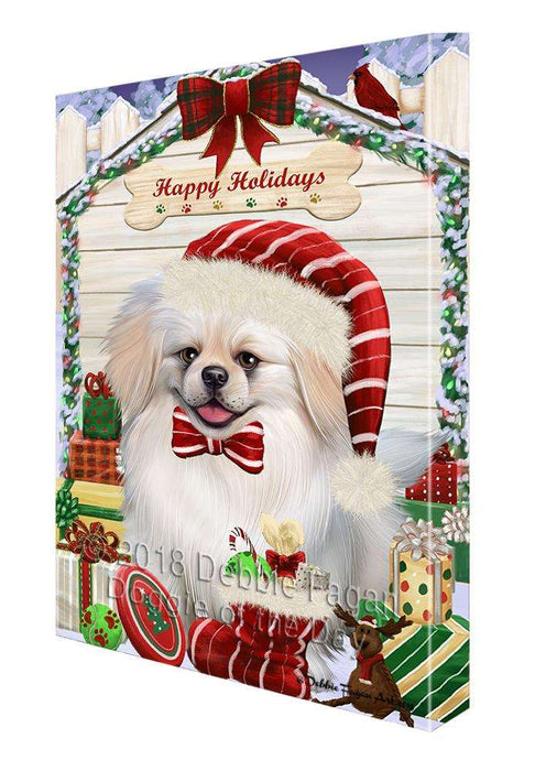 Happy Holidays Christmas Pekingese Dog House With Presents Canvas Print Wall Art Décor CVS86300