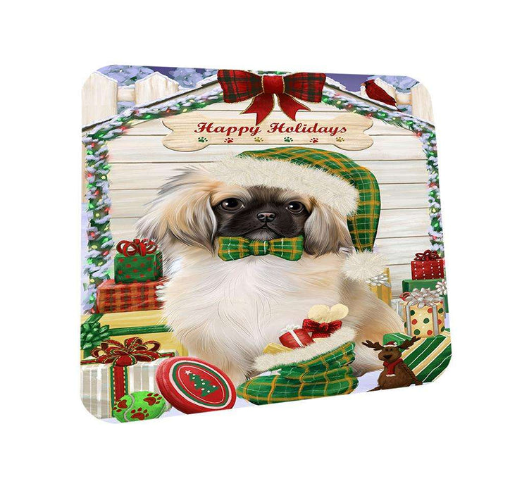 Happy Holidays Christmas Pekingese Dog House With Presents Coasters Set of 4 CST52071