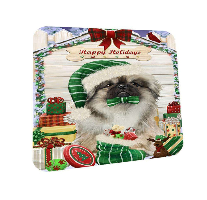 Happy Holidays Christmas Pekingese Dog House With Presents Coasters Set of 4 CST52072