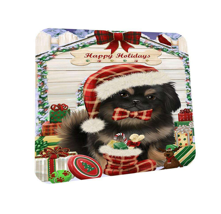 Happy Holidays Christmas Pekingese Dog House With Presents Coasters Set of 4 CST52073