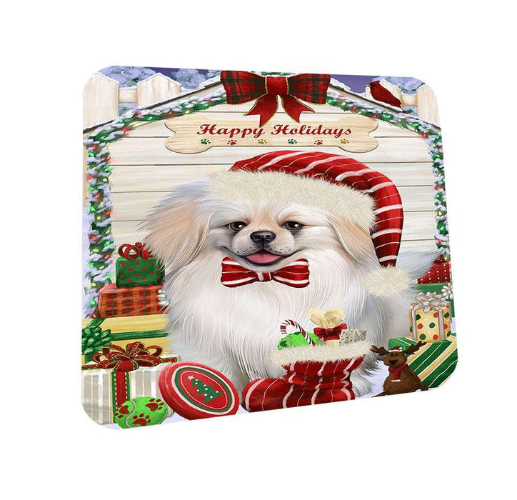 Happy Holidays Christmas Pekingese Dog House With Presents Coasters Set of 4 CST52074