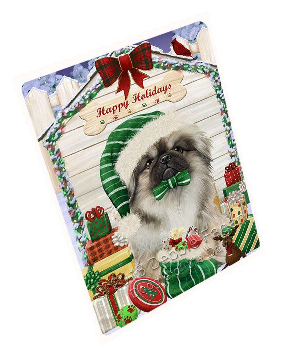Happy Holidays Christmas Pekingese Dog House With Presents Cutting Board C60588