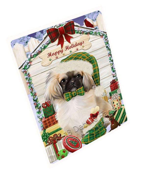 Happy Holidays Christmas Pekingese Dog House With Presents Large Refrigerator / Dishwasher Magnet RMAG73170