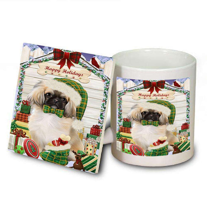 Happy Holidays Christmas Pekingese Dog House With Presents Mug and Coaster Set MUC52104