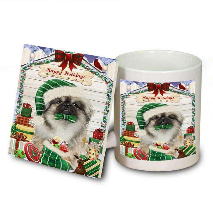 Happy Holidays Christmas Pekingese Dog House With Presents Mug and Coaster Set MUC52105