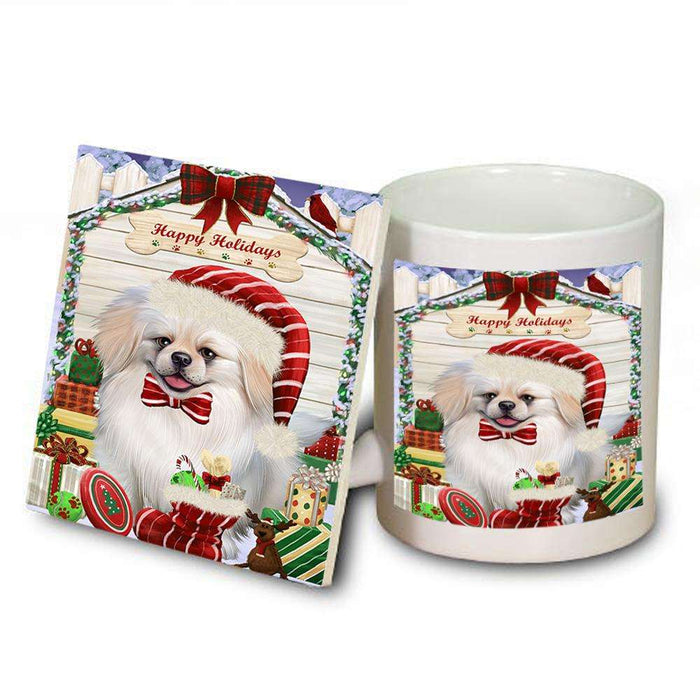 Happy Holidays Christmas Pekingese Dog House With Presents Mug and Coaster Set MUC52107