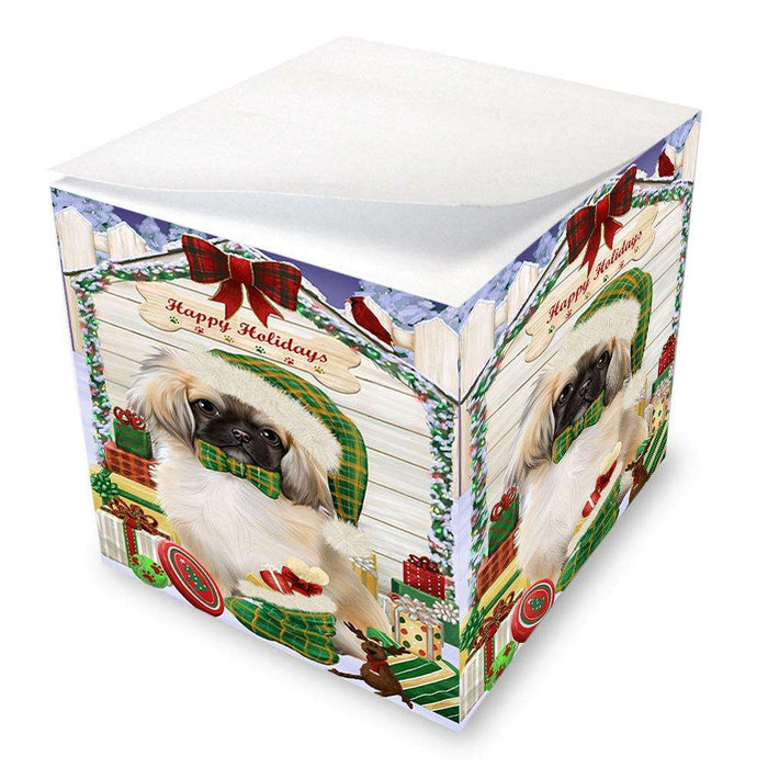 Happy Holidays Christmas Pekingese Dog House With Presents Note Cube NOC52112