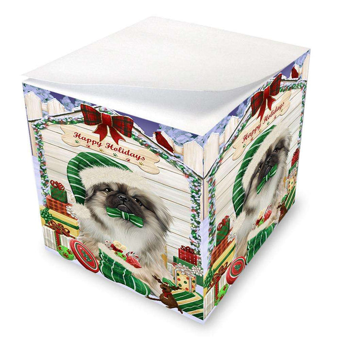 Happy Holidays Christmas Pekingese Dog House With Presents Note Cube NOC52113