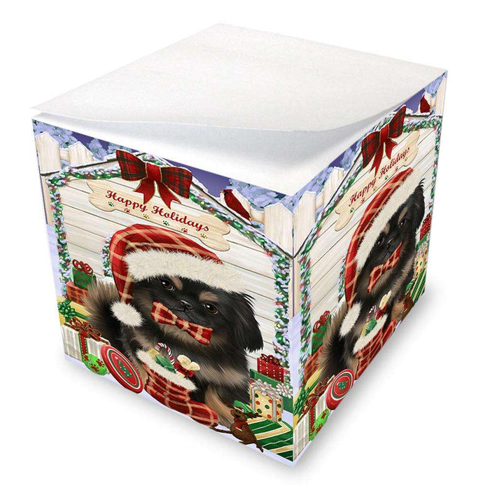 Happy Holidays Christmas Pekingese Dog House With Presents Note Cube NOC52114