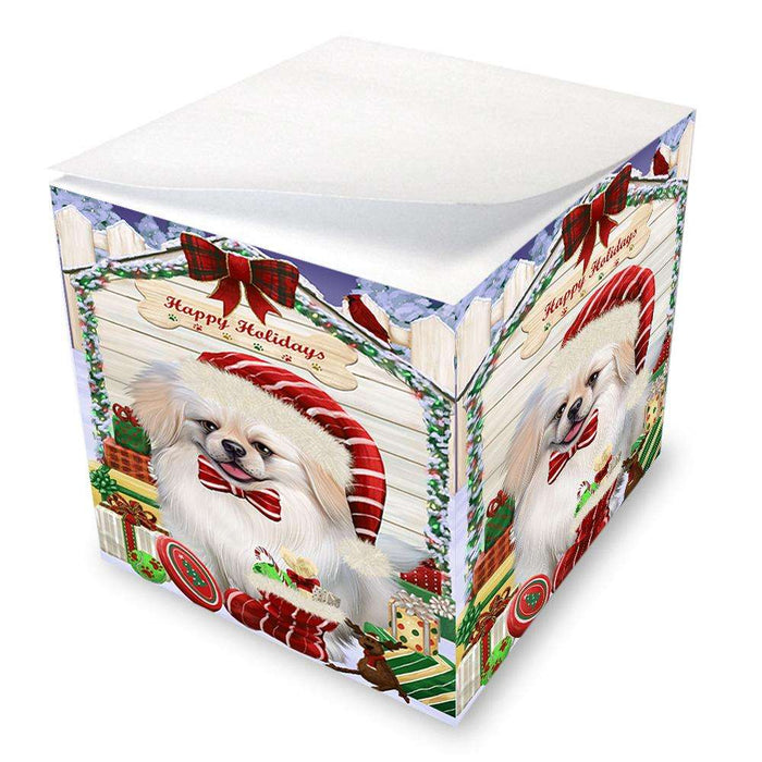 Happy Holidays Christmas Pekingese Dog House With Presents Note Cube NOC52115
