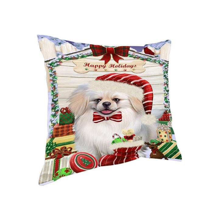 Happy Holidays Christmas Pekingese Dog House With Presents Pillow PIL64824