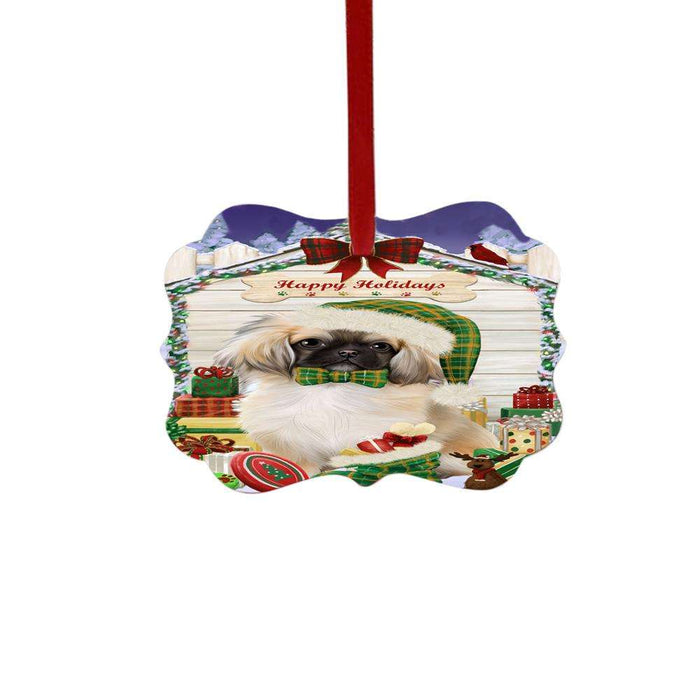 Happy Holidays Christmas Pekingese House With Presents Double-Sided Photo Benelux Christmas Ornament LOR49906