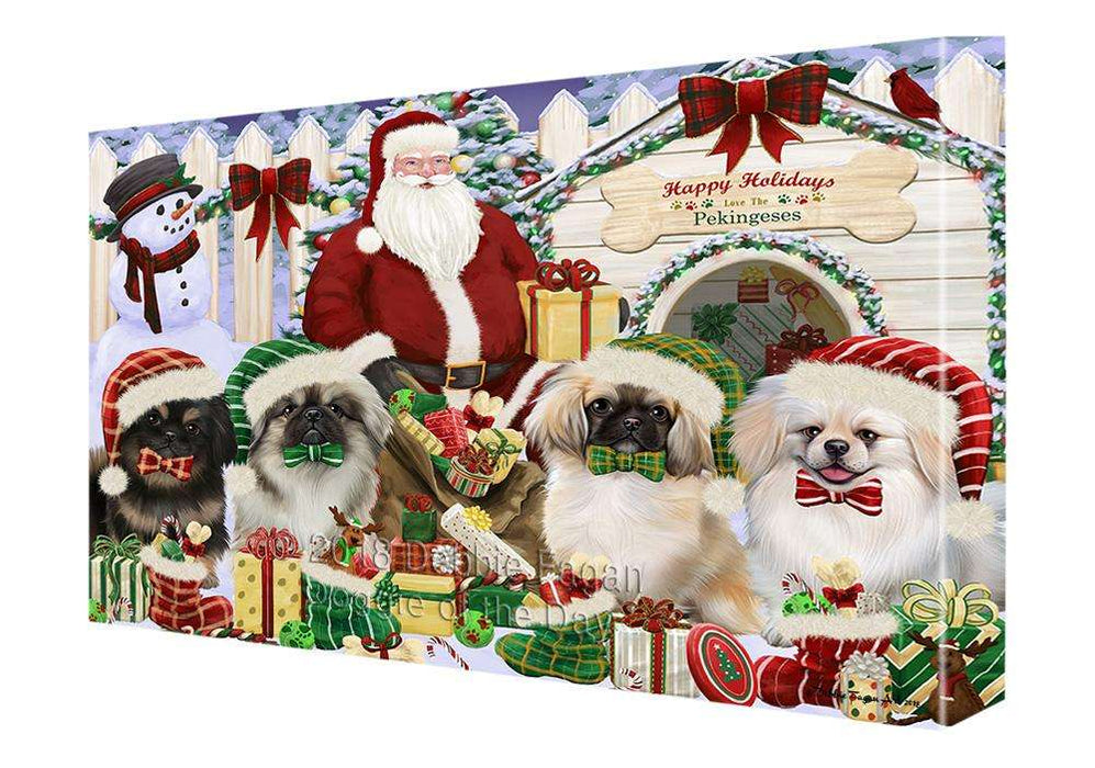 Happy Holidays Christmas Pekingeses Dog House Gathering Canvas Print Wall Art Décor CVS86057