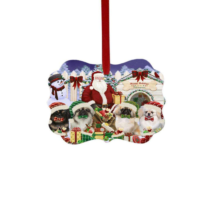 Happy Holidays Christmas Pekingeses Dog House Gathering Double-Sided Photo Benelux Christmas Ornament LOR49713